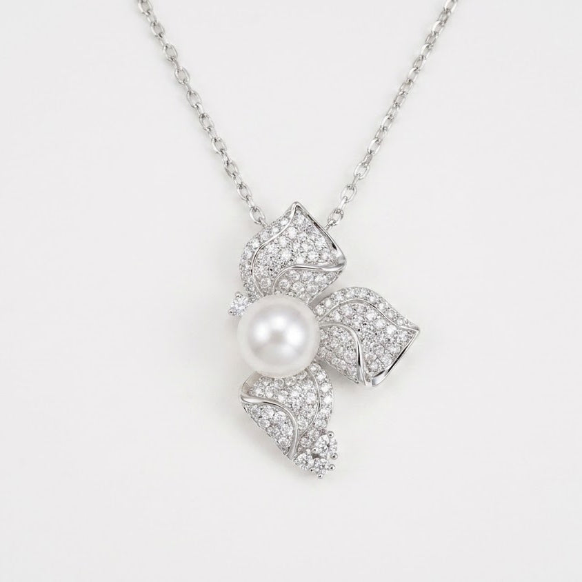 Elegant Pearl Floral Necklace & Earrings Set