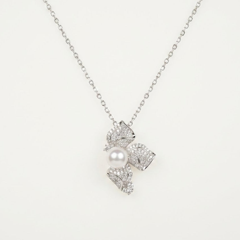 Elegant Pearl Floral Necklace & Earrings Set