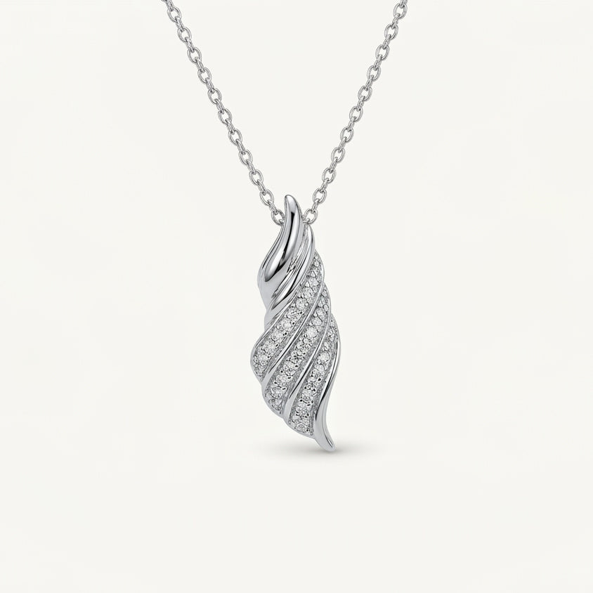 Elegant Feather-Inspired Pavé Necklace & Earrings Set
