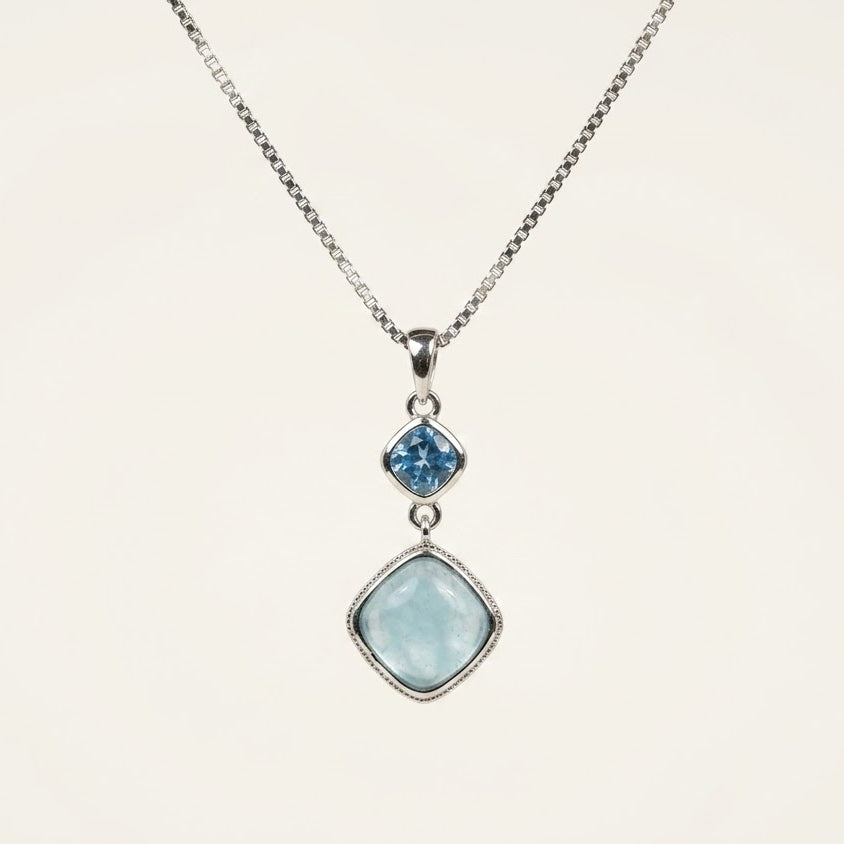 Elegant Blue Larimar & Crystal Pendant Necklace and Earrings Set