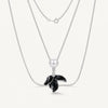 Elegant Black Enamel Flower Pearl Necklace & Earrings Set