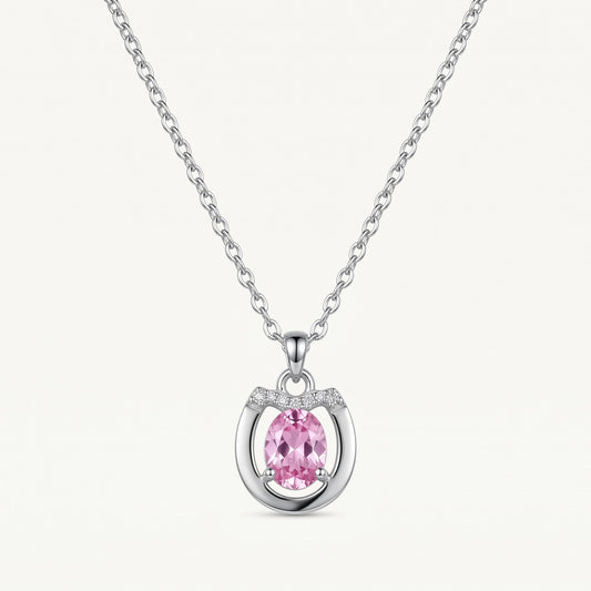 Elegant Pink Gemstone Pendant Necklace & Matching Earrings Set