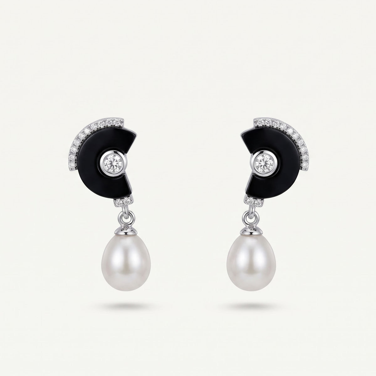 Elegant Black Enamel Pearl Drop Necklace & Earrings Set