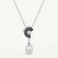 Elegant Black Enamel Pearl Drop Necklace & Earrings Set