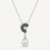 Elegant Black Enamel Pearl Drop Necklace & Earrings Set