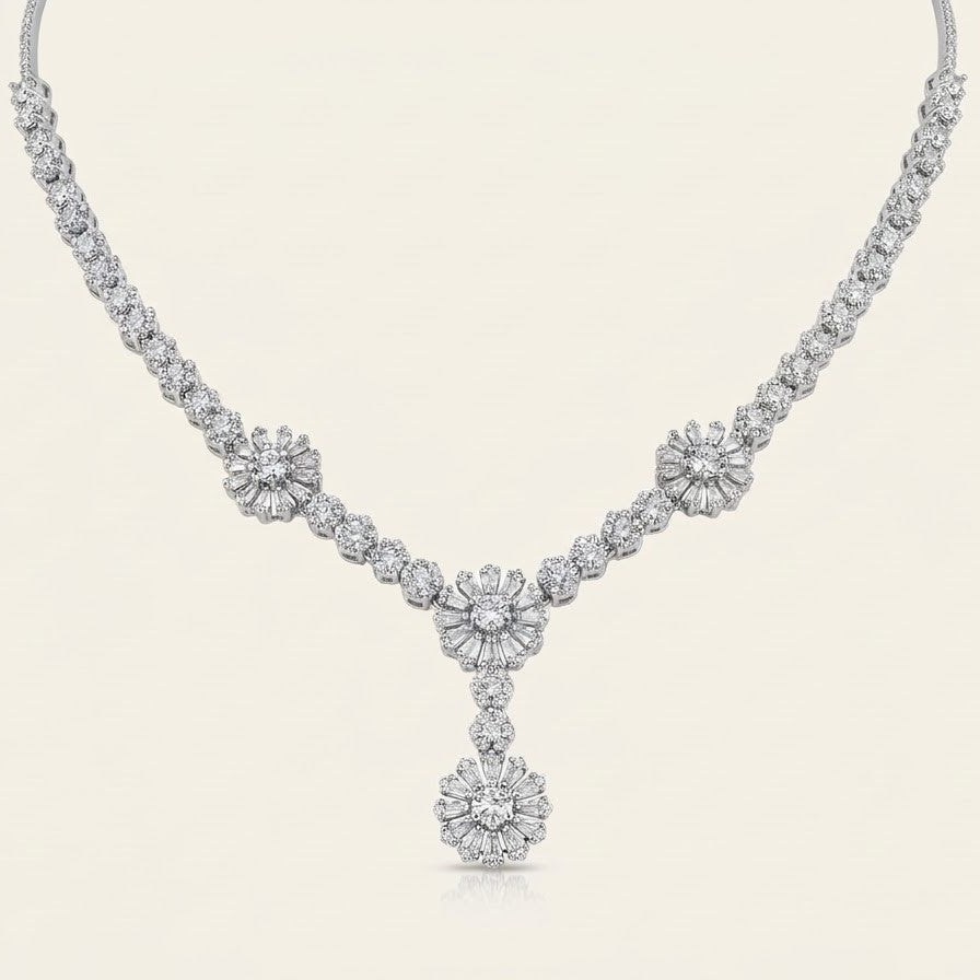 Floral Diamond-Style Necklace & Earrings Set