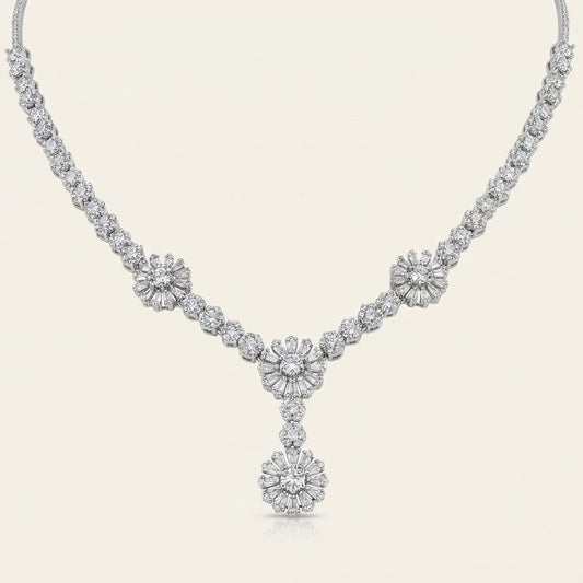 Floral Diamond-Style Necklace & Earrings Set
