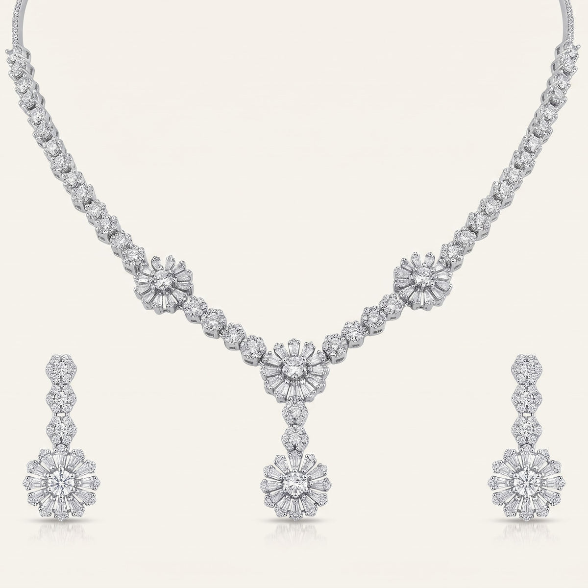 Floral Diamond-Style Necklace & Earrings Set