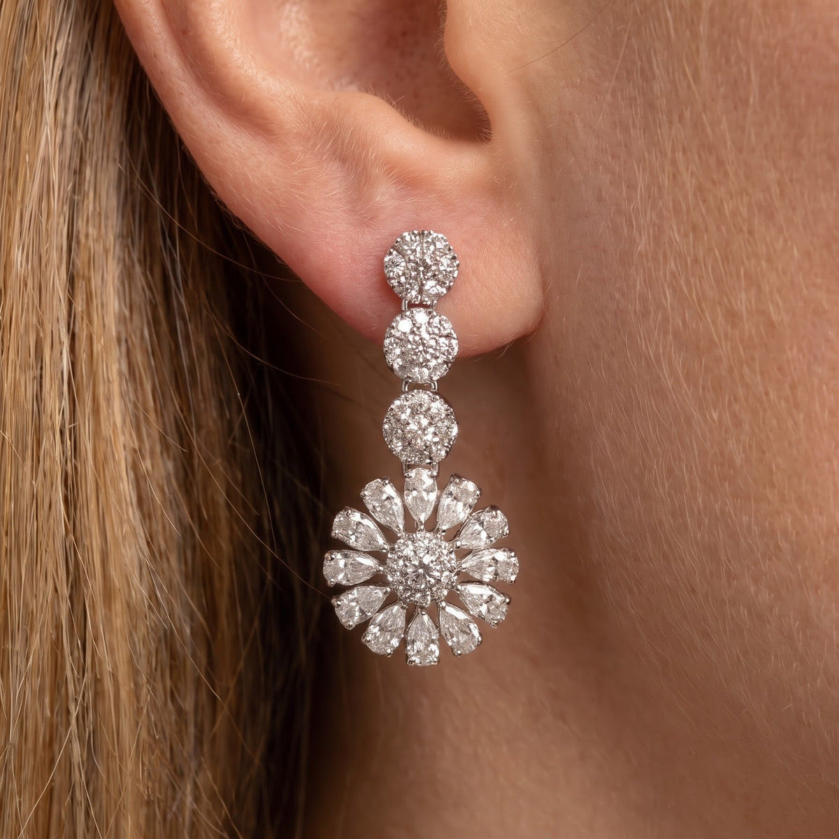 Floral Diamond-Style Necklace & Earrings Set