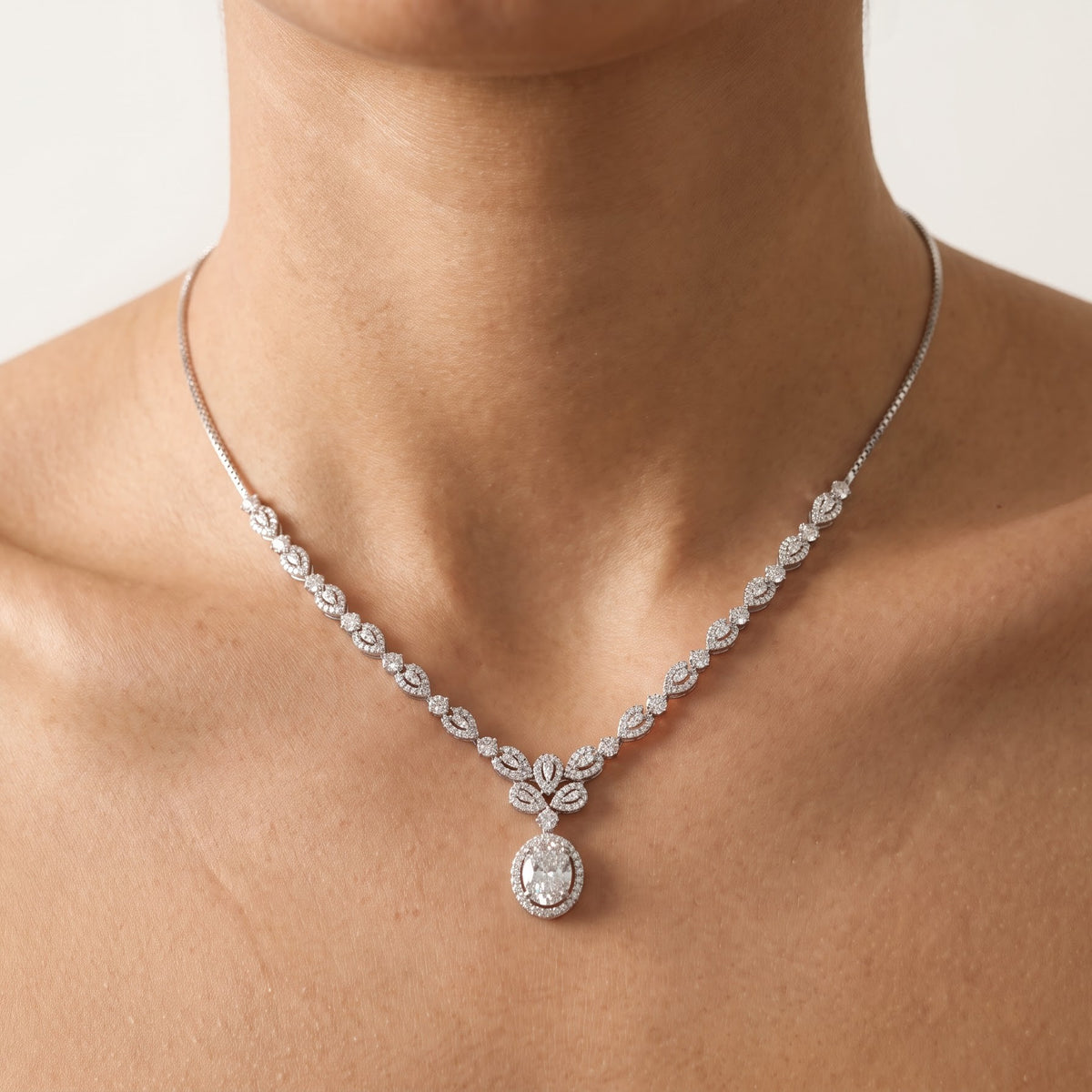 Oval Diamond-Style Necklace & Earrings Set