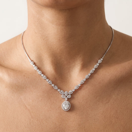 Oval Diamond-Style Necklace & Earrings Set