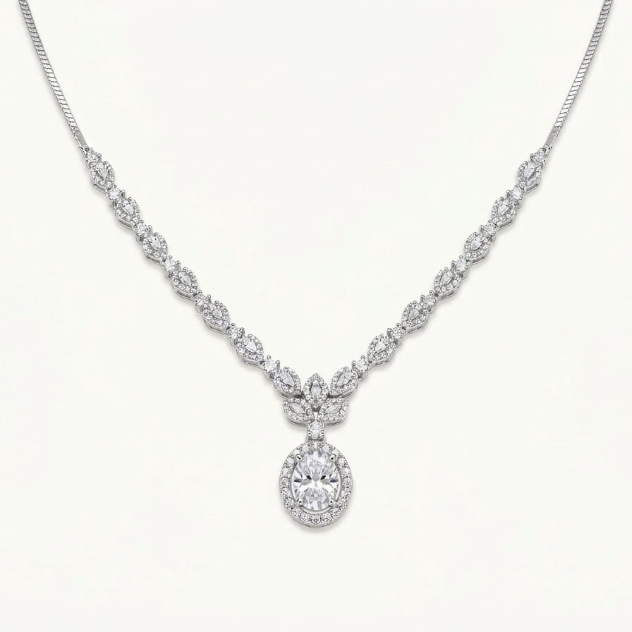 Oval Diamond-Style Necklace & Earrings Set