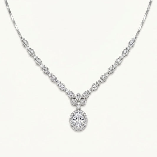 Oval Diamond-Style Necklace & Earrings Set