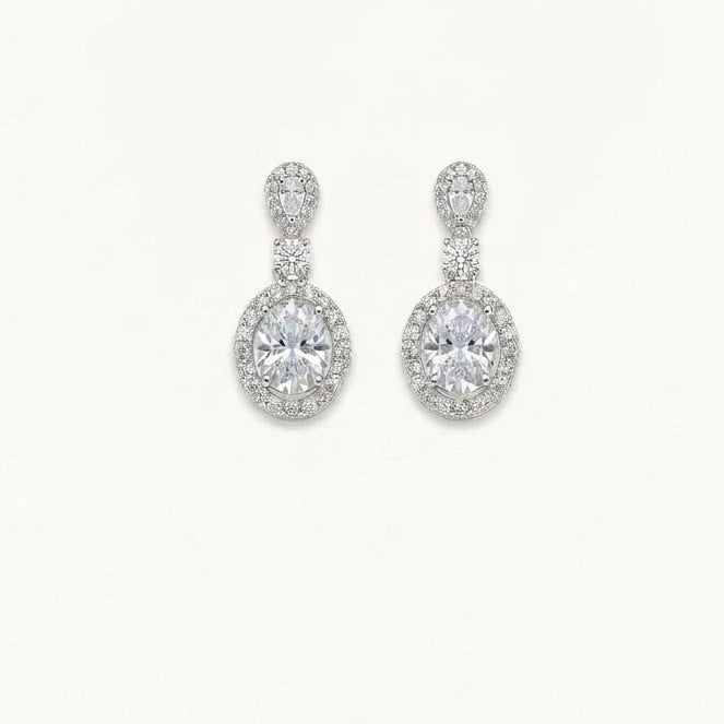 Oval Diamond-Style Necklace & Earrings Set