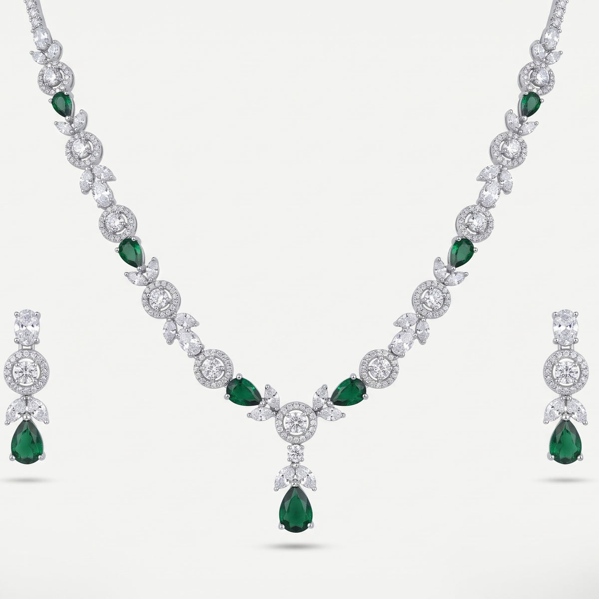 Green Gemstone Necklace & Earrings Set
