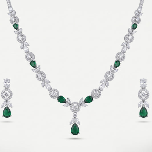 Green Gemstone Necklace & Earrings Set