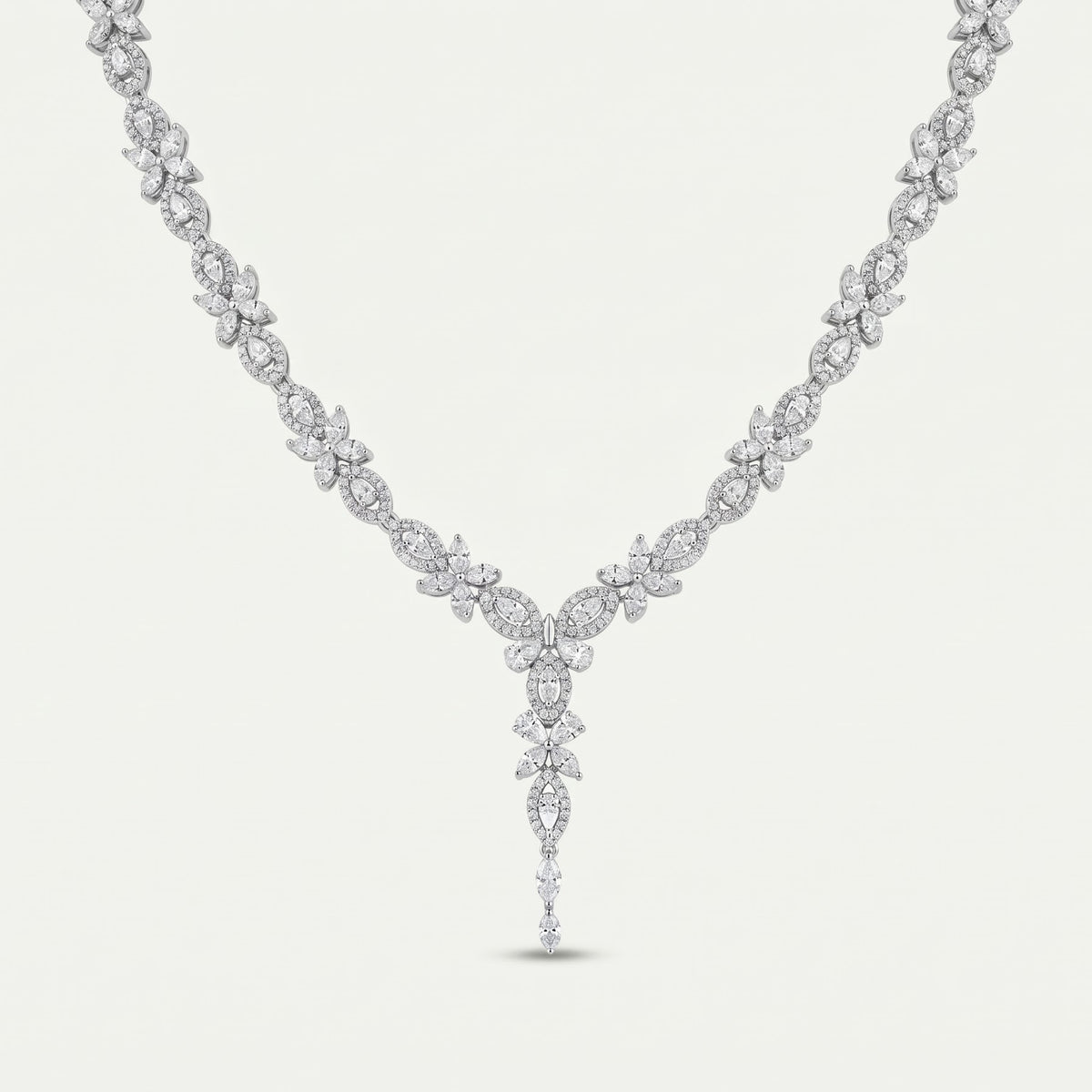 White Stone Floral Necklace & Earrings Set