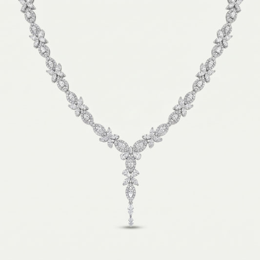 White Stone Floral Necklace & Earrings Set