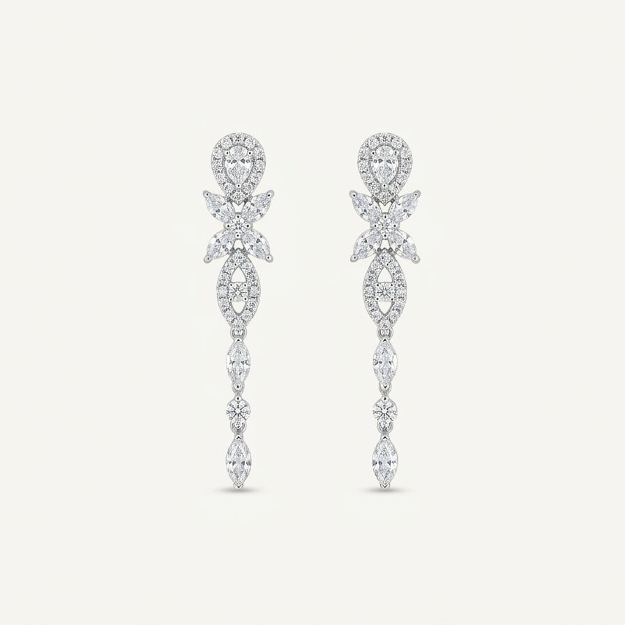 White Stone Floral Necklace & Earrings Set