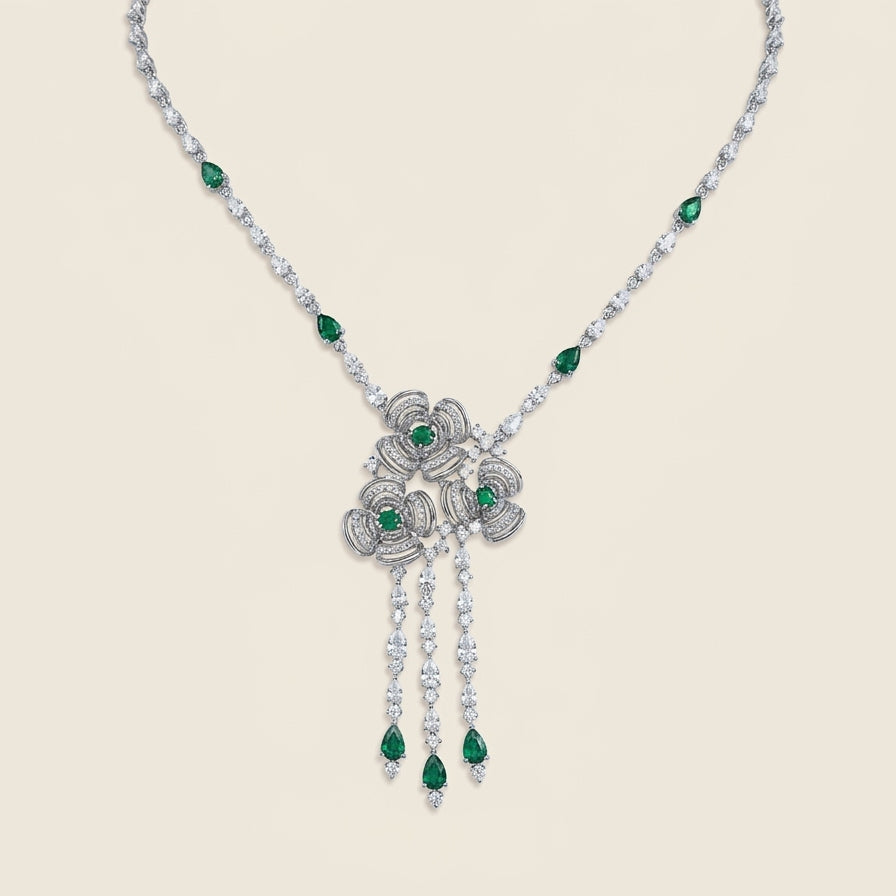 Emerald Floral Necklace & Earrings Set