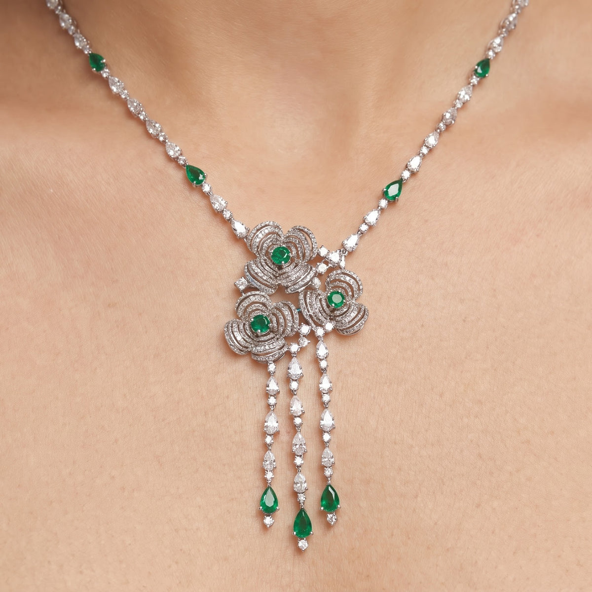 Emerald Floral Necklace & Earrings Set