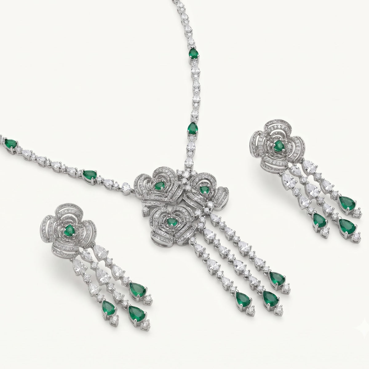 Emerald Floral Necklace & Earrings Set