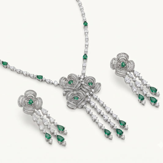 Emerald Floral Necklace & Earrings Set