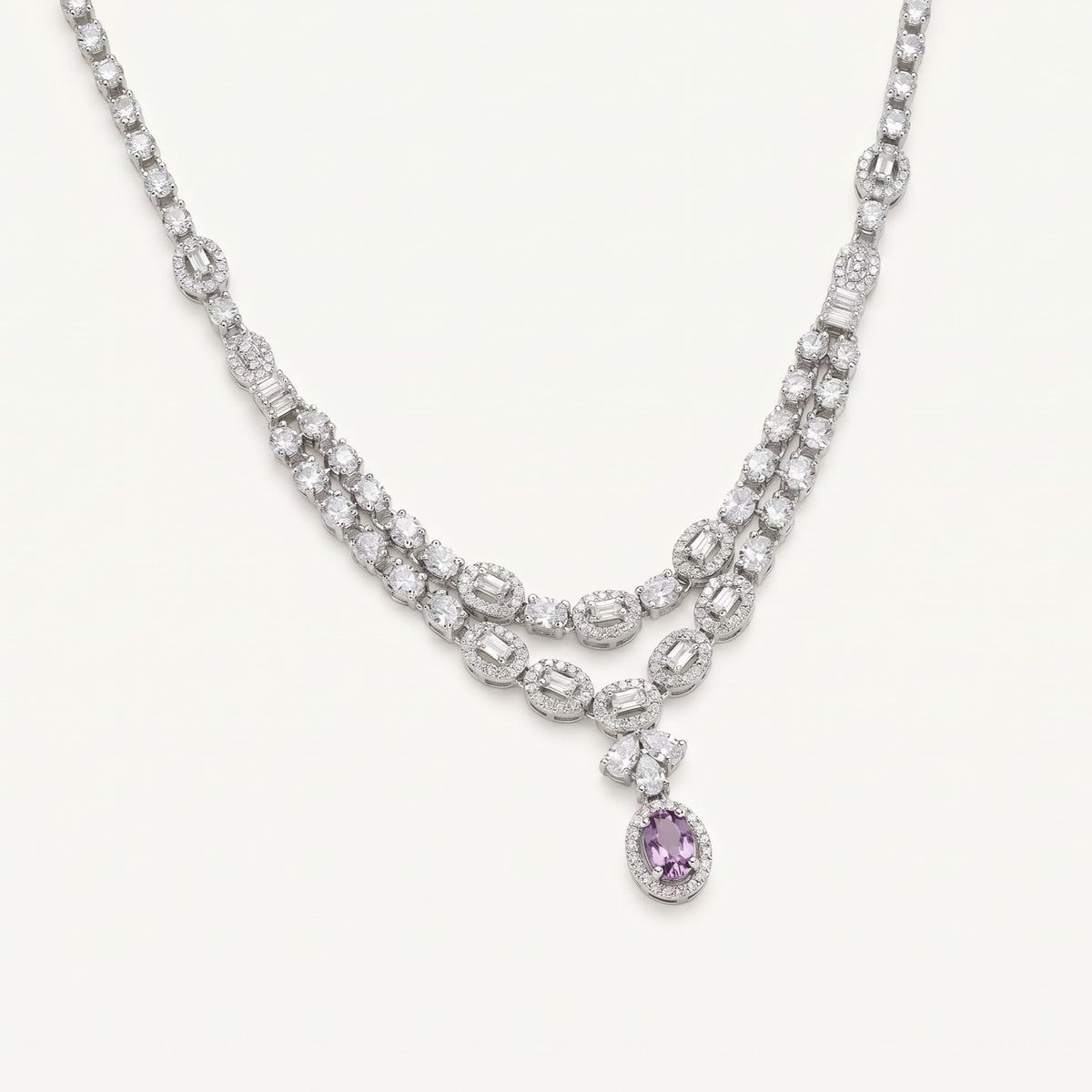 Amethyst Oval Stone Necklace & Earrings Set
