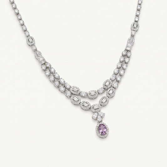 Amethyst Oval Stone Necklace & Earrings Set