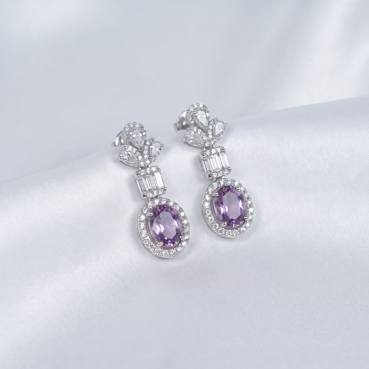 Amethyst Oval Stone Necklace & Earrings Set