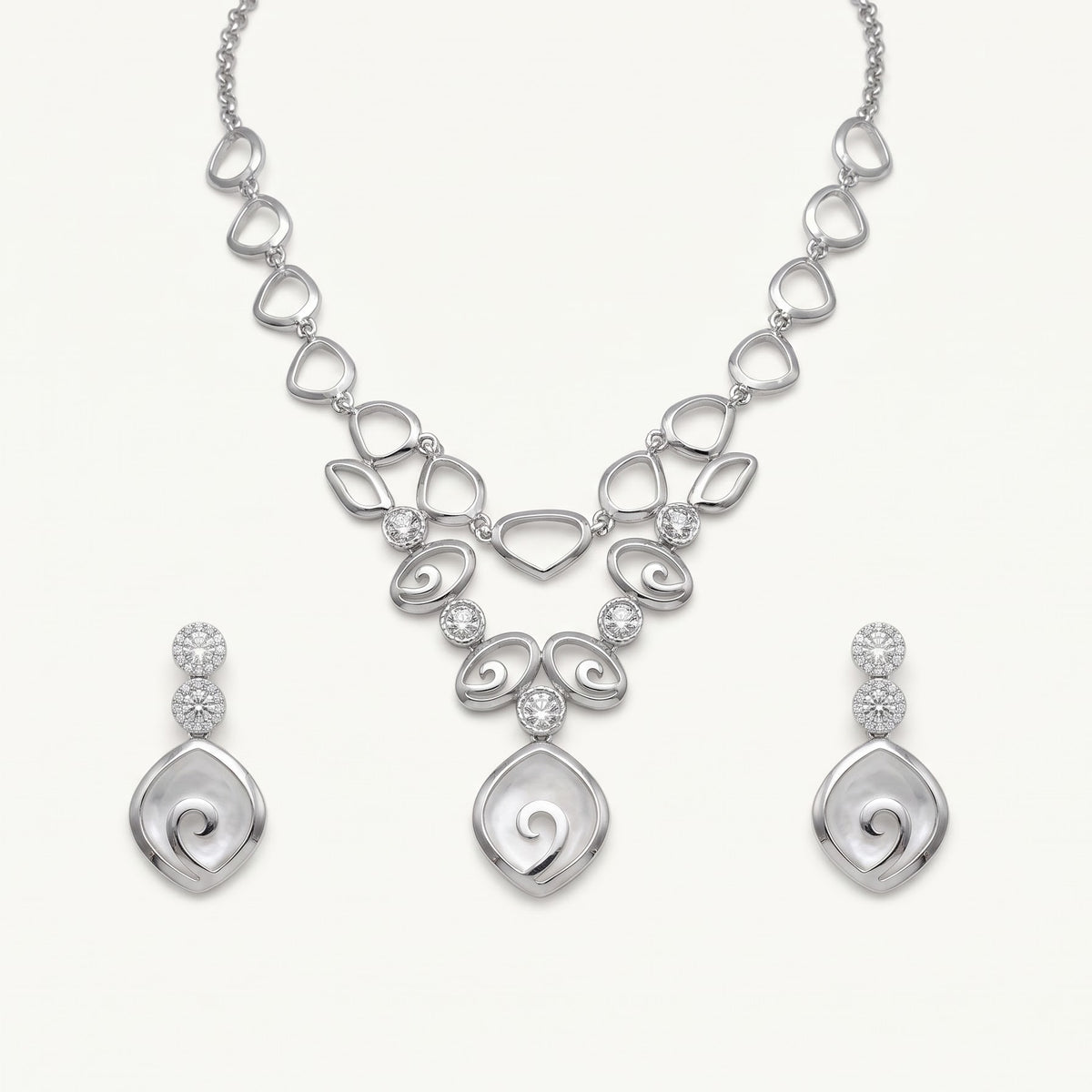 Silver Swirl Necklace & Earrings Set – Elegant Crystal Jewellery