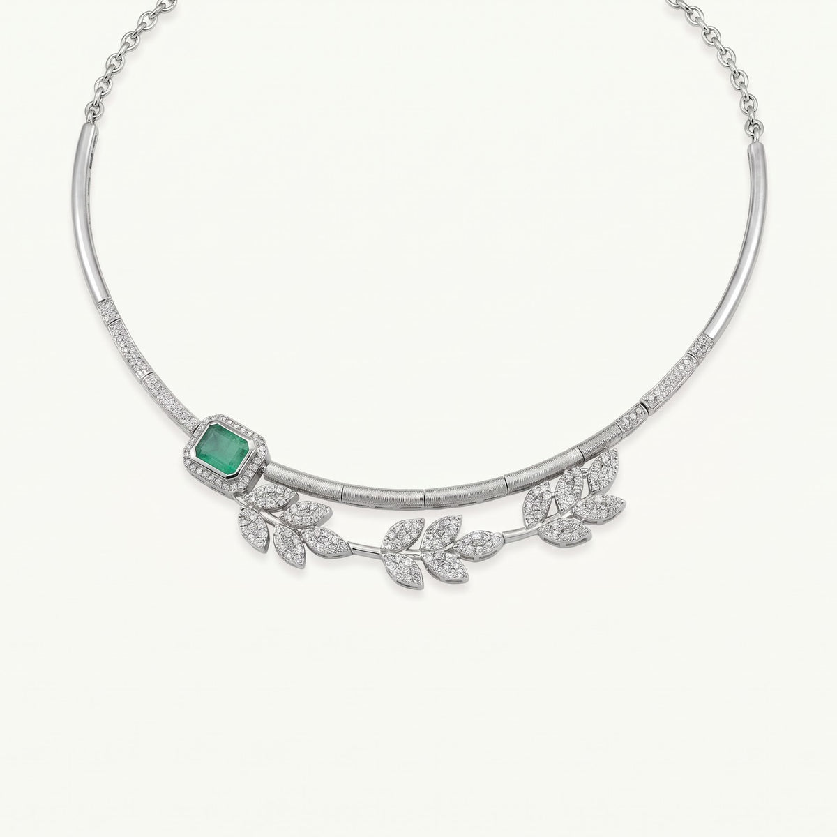 Emerald Green Necklace & Earrings Set – Leaf Design Jewellery