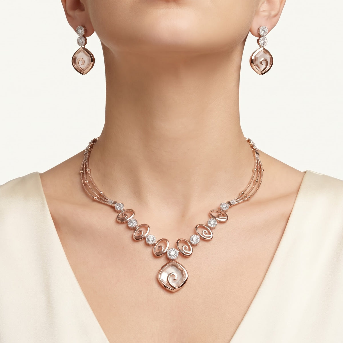 Rose Gold Swirl Mother-of-Pearl Necklace & Earrings Set