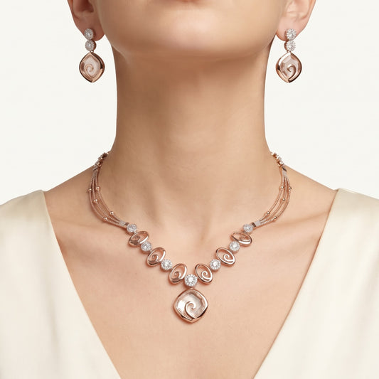 Rose Gold Swirl Mother-of-Pearl Necklace & Earrings Set