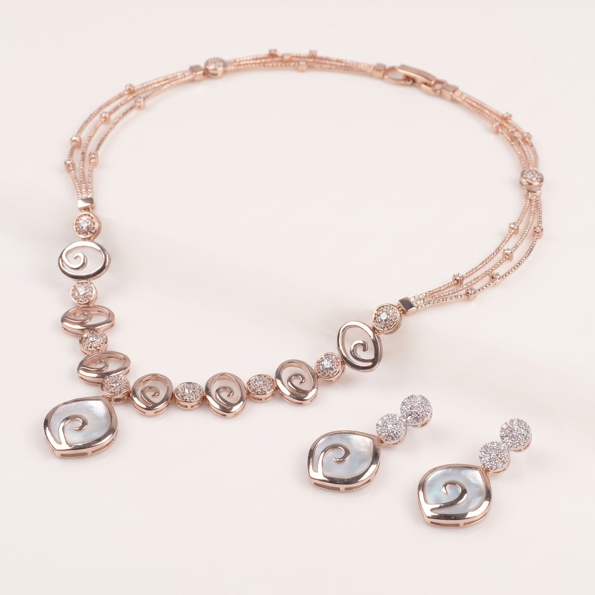 Rose Gold Swirl Mother-of-Pearl Necklace & Earrings Set