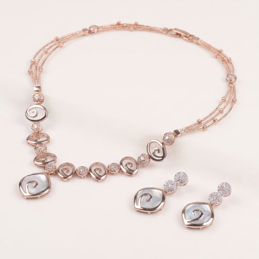 Rose Gold Swirl Mother-of-Pearl Necklace & Earrings Set