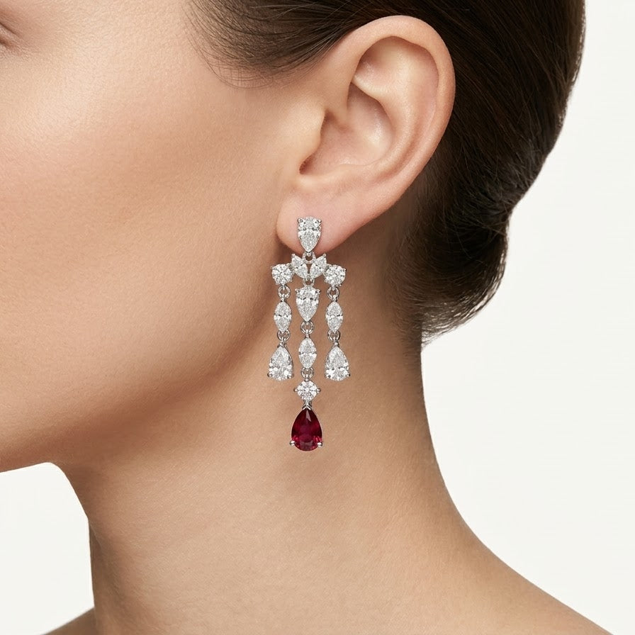 Ruby Red Drop Necklace & Earrings Set