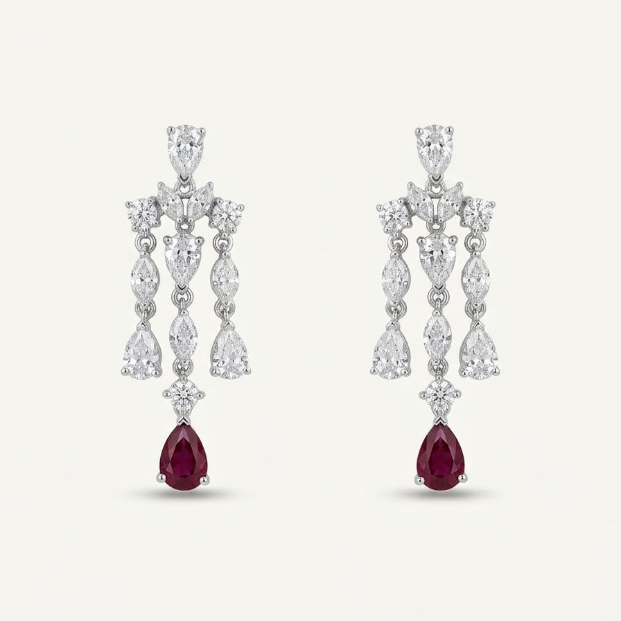 Ruby Red Drop Necklace & Earrings Set