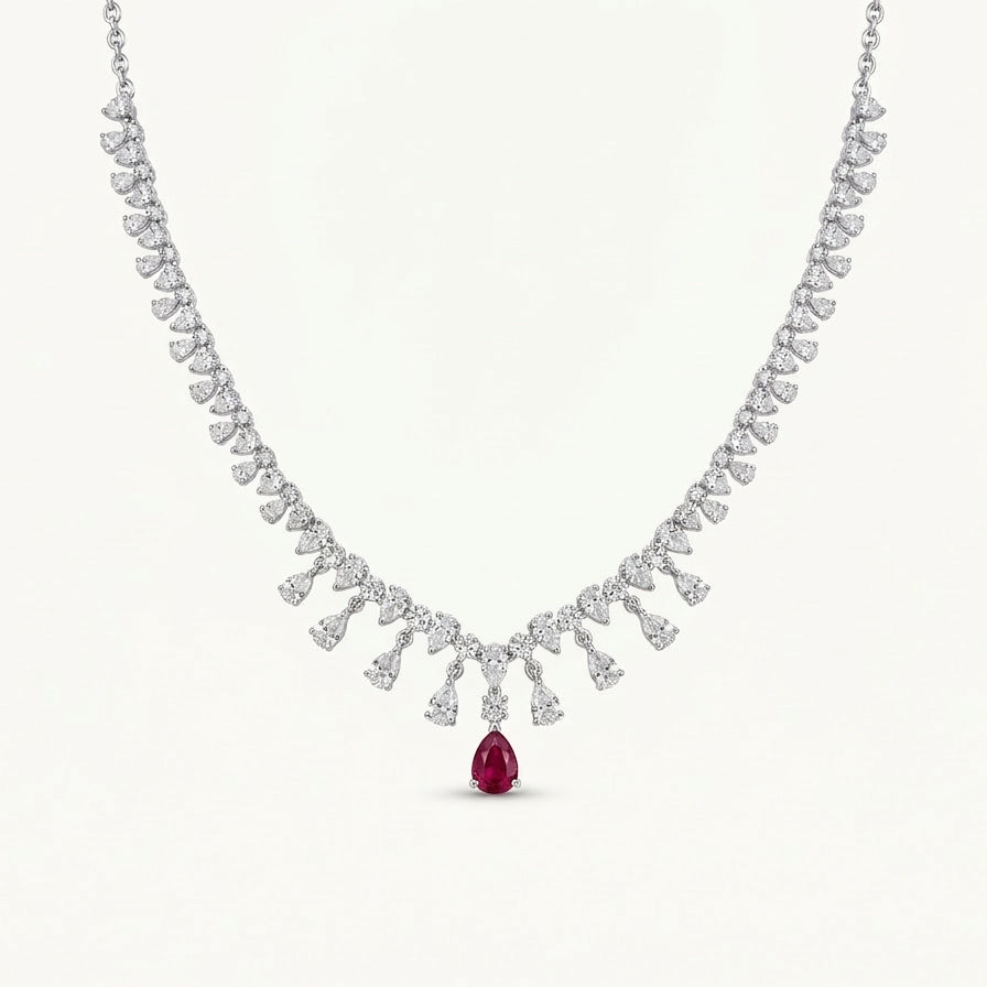 Ruby Red Drop Necklace & Earrings Set