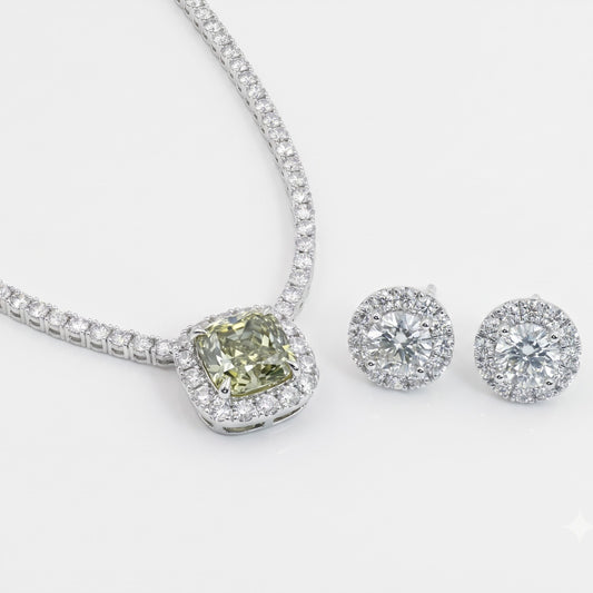 Green Cushion-Cut Necklace & Earrings Set
