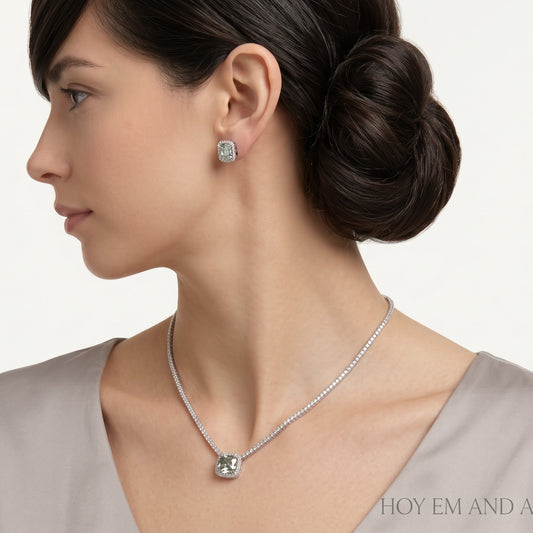Green Cushion-Cut Necklace & Earrings Set