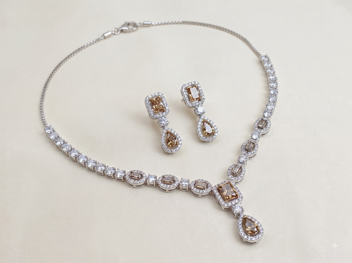 Champagne-Cut Stone Necklace & Earrings Set