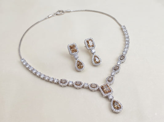 Champagne-Cut Stone Necklace & Earrings Set