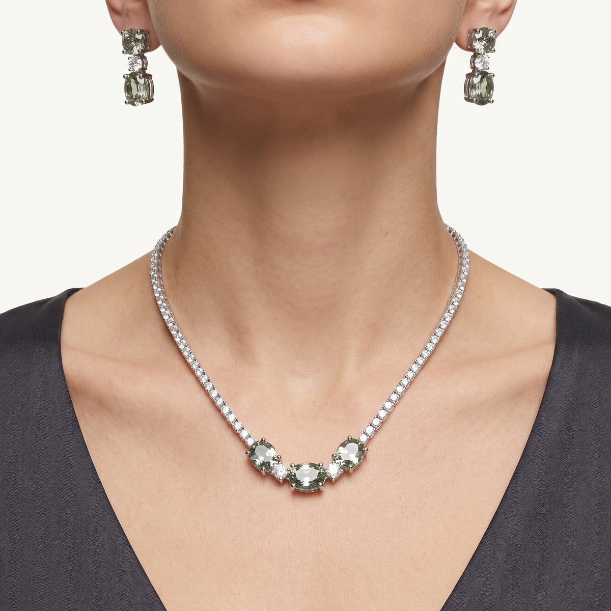 Green Gemstone Necklace & Earrings Set