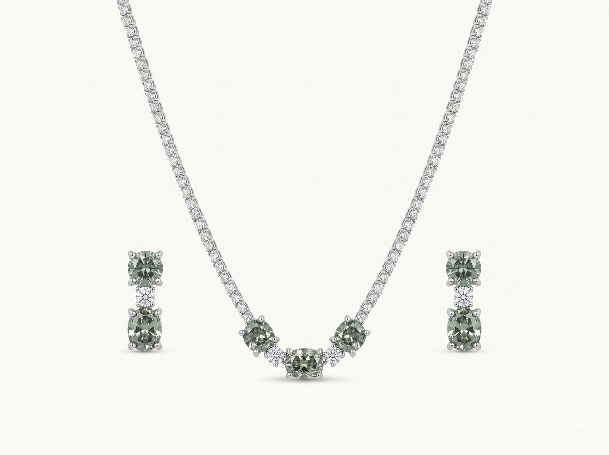 Green Gemstone Necklace & Earrings Set