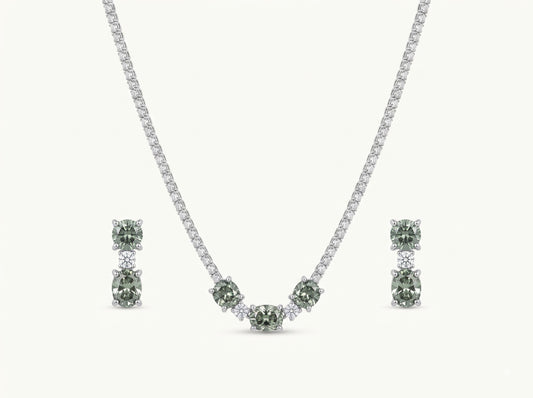 Green Gemstone Necklace & Earrings Set