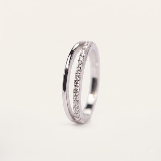Elegant Silver Crystal Band Ring with Delicate Sparkling Detail
