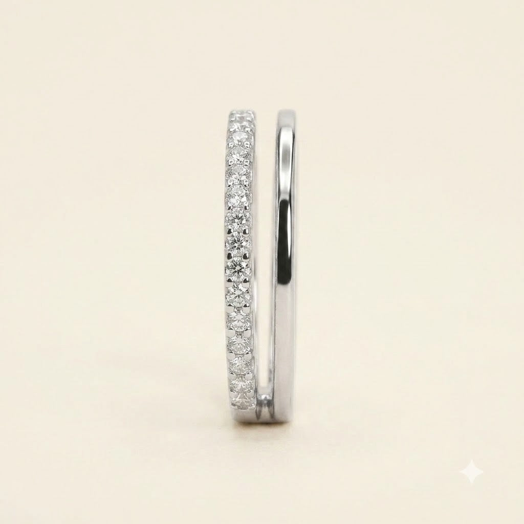 Elegant Silver Pavé Band Ring with Sparkling Clear Stones