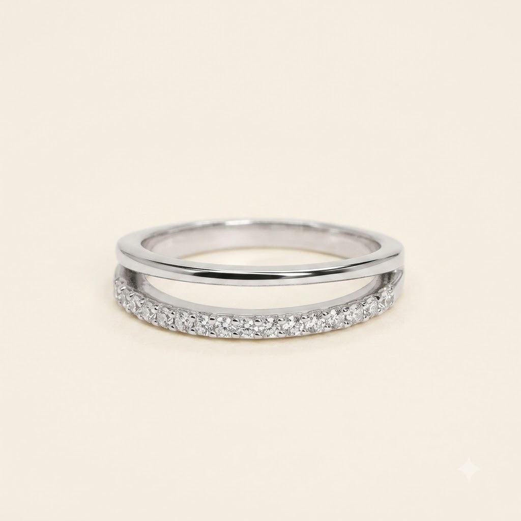 Elegant Silver Pavé Band Ring with Sparkling Clear Stones