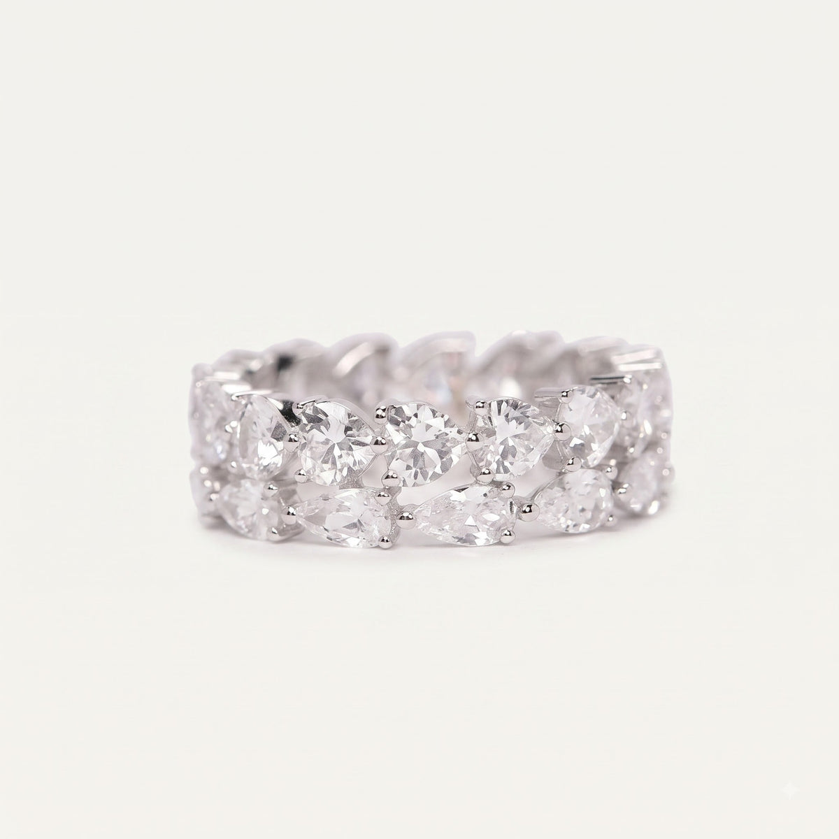 Silver Marquise & Round Crystal Eternity Ring with Heart Details